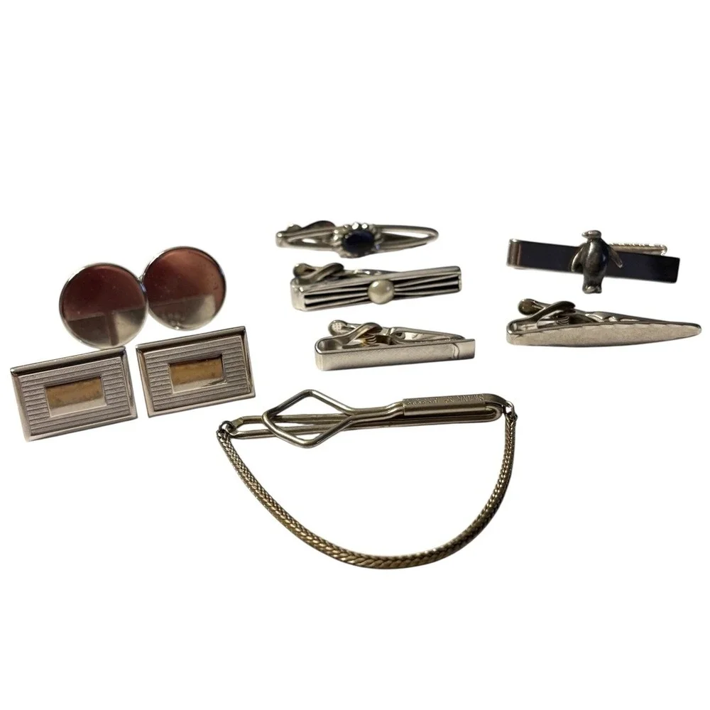 Vintage SWANK lot 8pc CuffLinks Tie Clip Set Silver & Gold‎ Tone Men's Jewelry